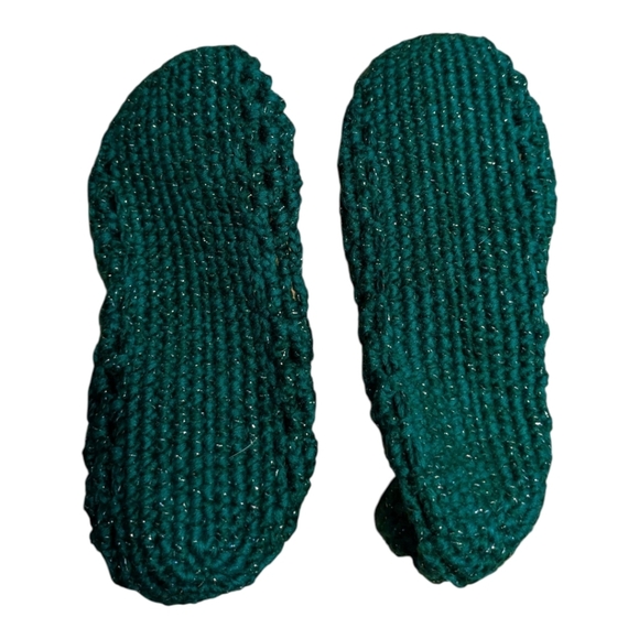 Handmade Knitted Acrylic Yarn Slipper Sandals Pantouffles Forest Green Silver - Picture 4 of 5